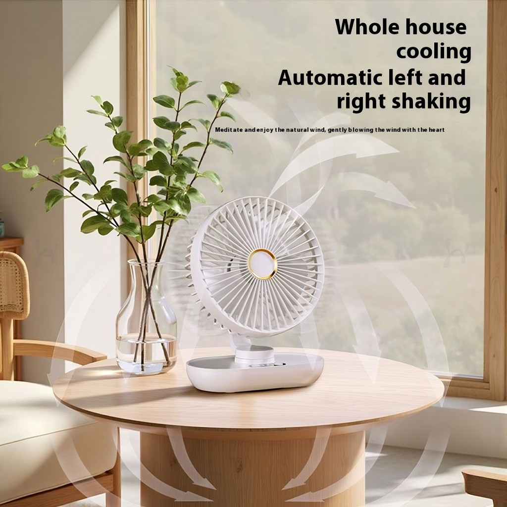 8000mAh Kipas Automatic Shaking Desktop Fan USB Portable kipas 5-Speed level Wind Led Display battery Mini Rechargeable Desk Fan Z01- Blue