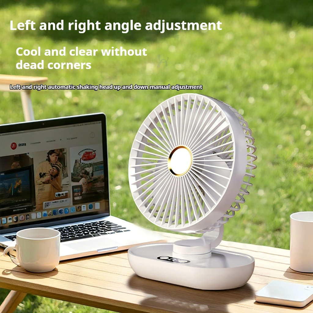 8000mAh Kipas Automatic Shaking Desktop Fan USB Portable kipas 5-Speed level Wind Led Display battery Mini Rechargeable Desk Fan Z01- Blue