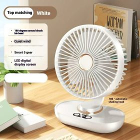8000mAh Kipas Automatic Shaking Desktop Fan USB Portable kipas 5-Speed level Wind Led Display battery Mini Rechargeable Desk Fan Z03 - White - Image 1