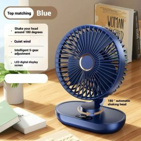 8000mAh Kipas Automatic Shaking Desktop Fan USB Portable kipas 5-Speed level Wind Led Display battery Mini Rechargeable Desk Fan Z03 - Blue - Image 1