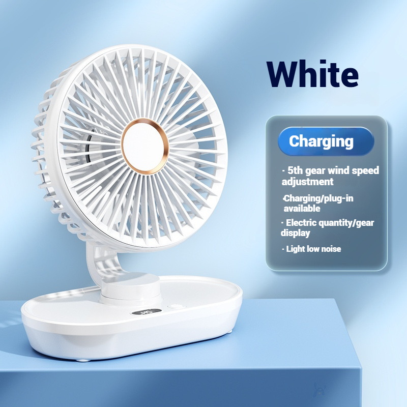 8000mAh Kipas Automatic Shaking Desktop Fan USB Portable kipas 5-Speed level Wind Led Display battery Mini Rechargeable Desk Fan Z01- White