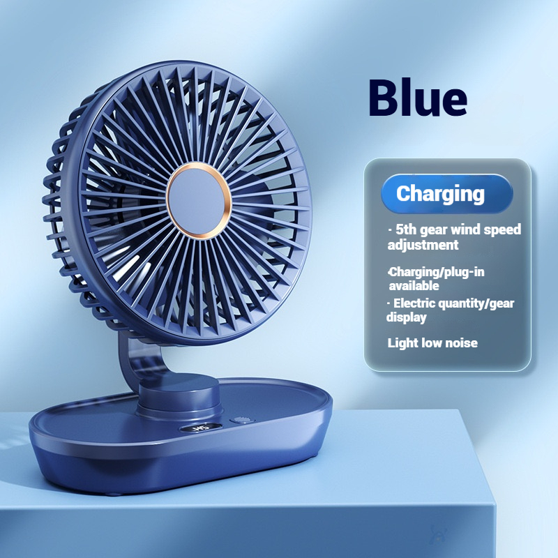 8000mAh Kipas Automatic Shaking Desktop Fan USB Portable kipas 5-Speed level Wind Led Display battery Mini Rechargeable Desk Fan Z01- Blue