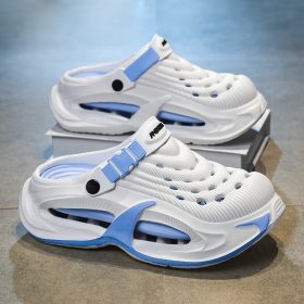 Men Outer Wear Driving Thick-Soled Toe Covered Slippers Sandals - White Blue - Image 7