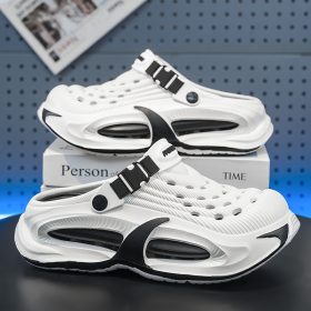 Men Outer Wear Driving Thick-Soled Toe Covered Slippers Sandals - White Black - Image 7