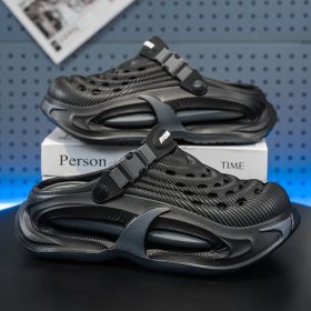 Men Outer Wear Driving Thick-Soled Toe Covered Slippers Sandals - Black - Image 7