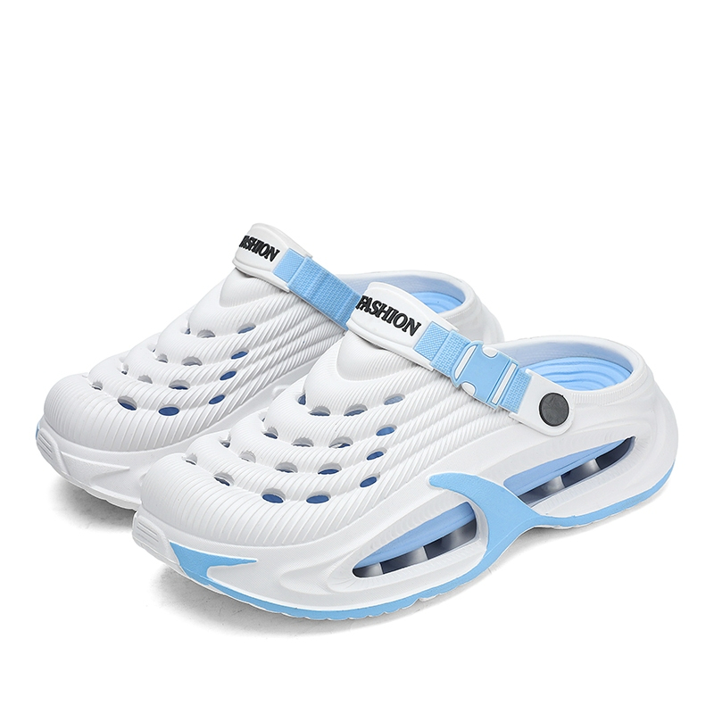Men Outer Wear Driving Thick-Soled Toe Covered Slippers Sandals - White Blue