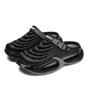 Men Outer Wear Driving Thick-Soled Toe Covered Slippers Sandals - Black - Image 1