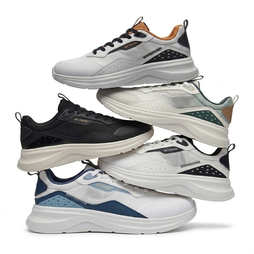 361 Degrees Men Running Shoes Lightweight Breathable Mesh Sneakers Cushioning Outdoor Sports Walking Footwear - Photon Grey