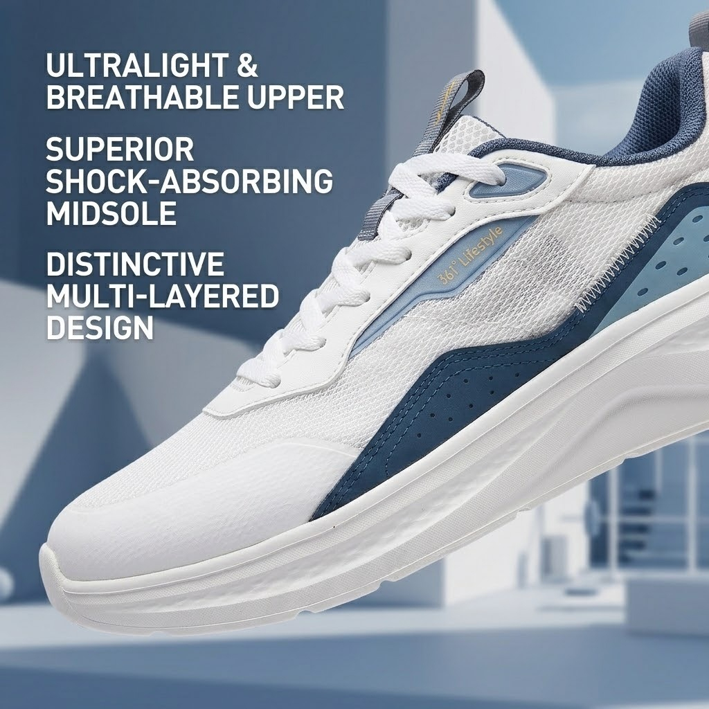 361 Degrees Men Running Shoes Lightweight Breathable Mesh Sneakers Cushioning Outdoor Sports Walking Footwear - Photon Grey