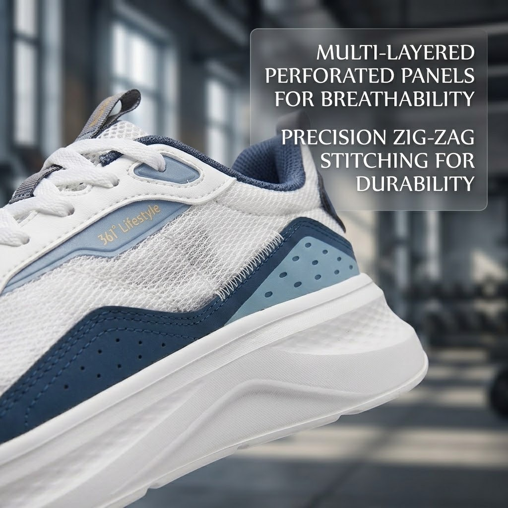 361 Degrees Men Running Shoes Lightweight Breathable Mesh Sneakers Cushioning Outdoor Sports Walking Footwear - Photon Grey