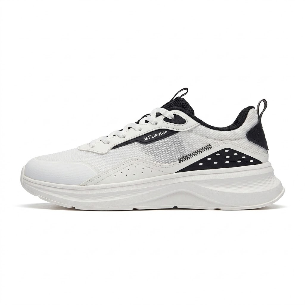 361 Degrees Men Running Shoes Lightweight Breathable Mesh Sneakers Cushioning Outdoor Sports Walking Footwear - Feather White