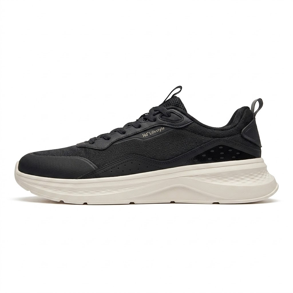 361 Degrees Men Running Shoes Lightweight Breathable Mesh Sneakers Cushioning Outdoor Sports Walking Footwear - Obsidian Black
