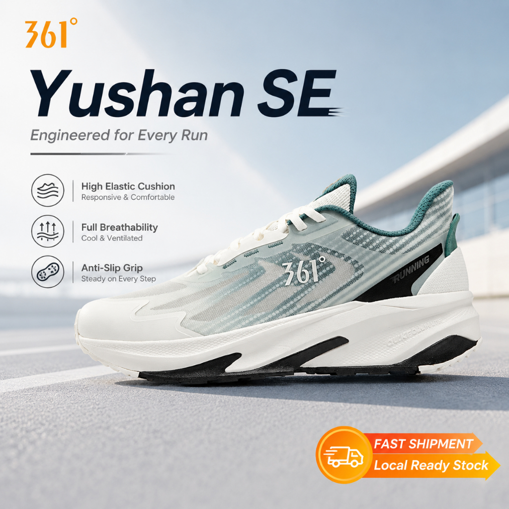 361 Degrees Yushan Men Running Shoes Widefoot Shock Absorption Breathable Soft Cushioning Sneakers - Grey Black