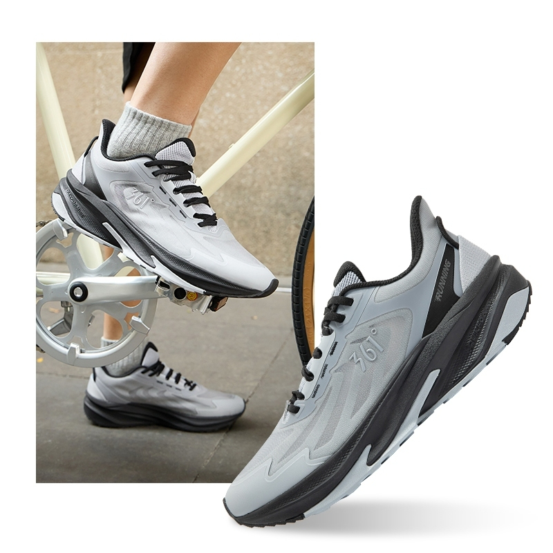 361 Degrees Yushan Men Running Shoes Widefoot Shock Absorption Breathable Soft Cushioning Sneakers - Grey Black