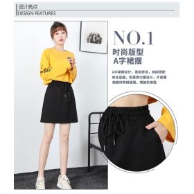 High Waist Elastic A-line Skirt Stretchable with pocket A009 - Black - Image 4