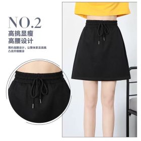 High Waist Elastic A-line Skirt Stretchable with pocket A009 - Black - Image 5