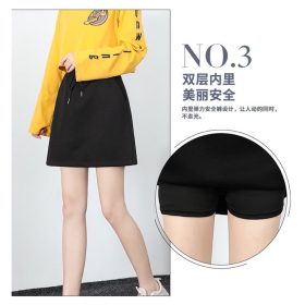 High Waist Elastic A-line Skirt Stretchable with pocket A009 - Black - Image 6