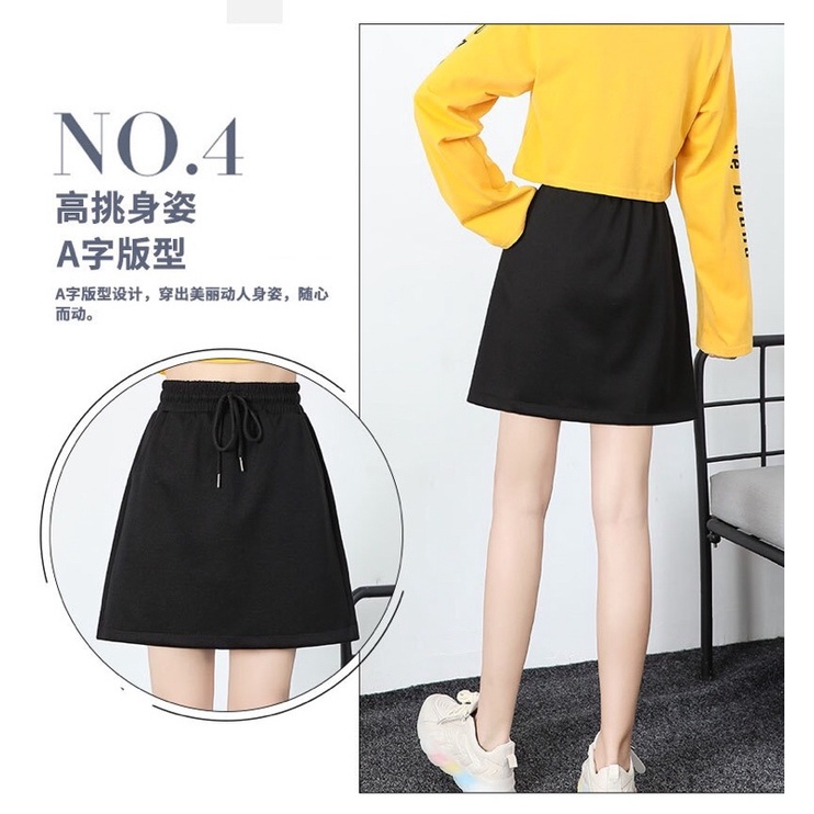 High Waist Elastic A-line Skirt Stretchable with pocket A009 - Black