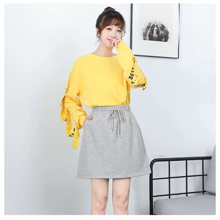 High Waist Elastic A-line Skirt Stretchable with pocket A009 - Grey
