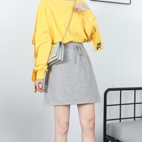 High Waist Elastic A-line Skirt Stretchable with pocket A009 - Grey