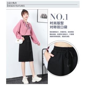 High Waist Elastic A-Line Skirt with pocket & Back Slit 1601 - Black - Image 4