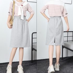 High Waist Elastic A-Line Skirt with pocket & Back Slit 1601 - Grey