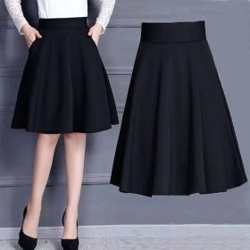 55cm women's skirt A-line skirts medium length with pockets on both sides not transmit light - Black - Image 3