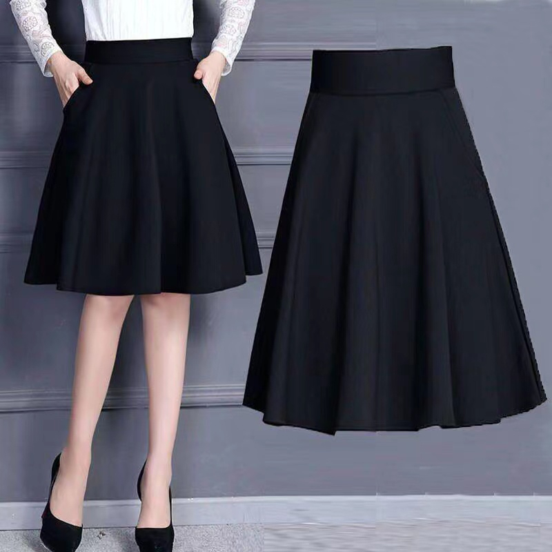 55cm women's skirt A-line skirts medium length with pockets on both sides not transmit light - Black