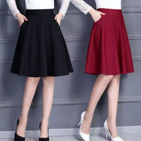 55cm women's skirt A-line skirts medium length with pockets on both sides not transmit light - Black - Image 2