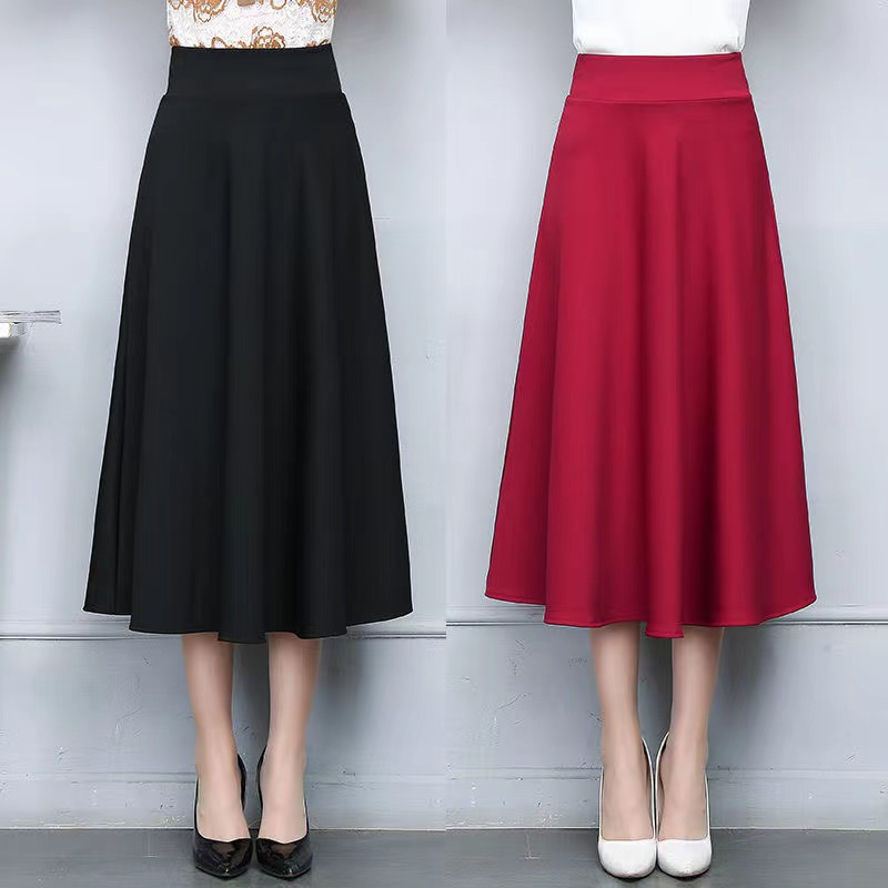 75cm women's skirt A-line skirts medium length with pockets on both sides not transmit light - Black