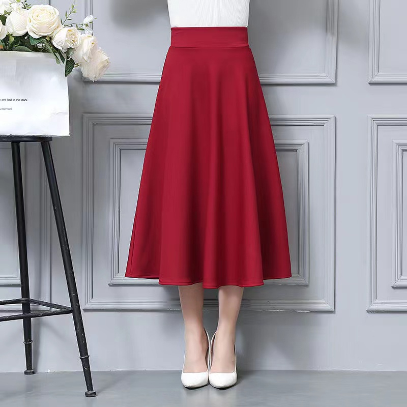75cm women's skirt A-line skirts medium length with pockets on both sides not transmit light - Red