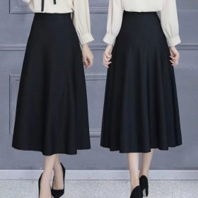 75cm women's skirt A-line skirts medium length with pockets on both sides not transmit light - Black