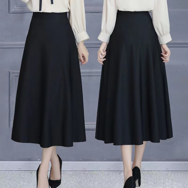 75cm women's skirt A-line skirts medium length with pockets on both sides not transmit light - Black