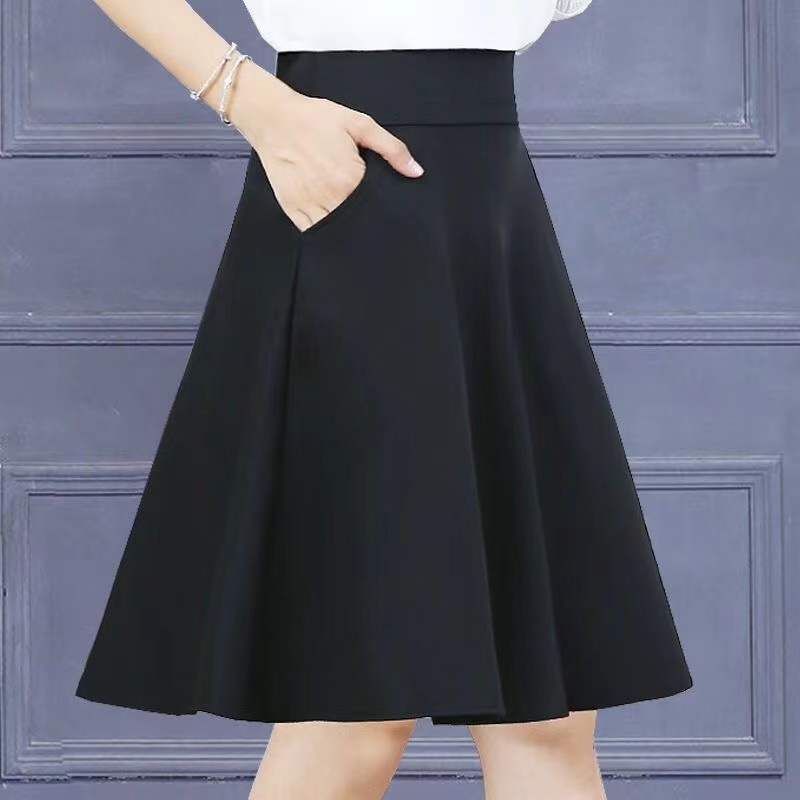 55cm women's skirt A-line skirts medium length with pockets on both sides not transmit light - Black